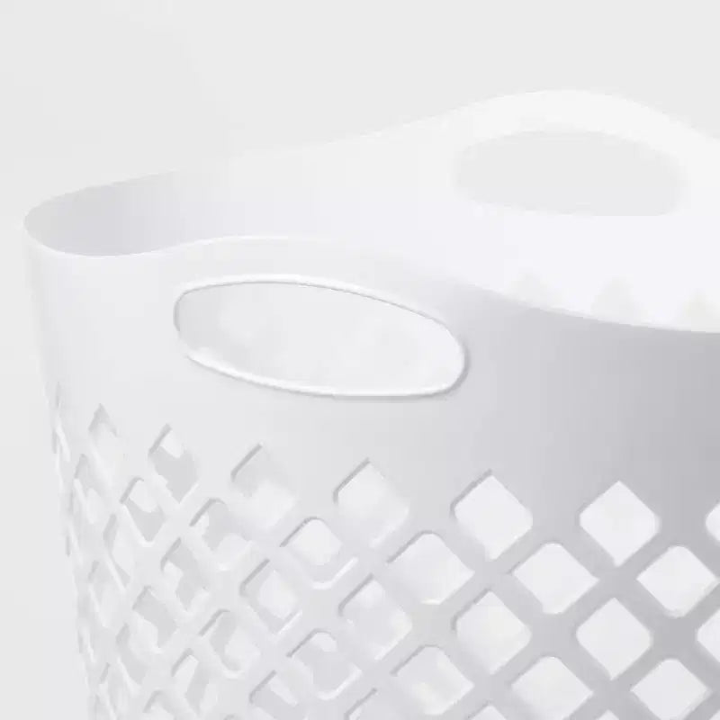 Cesto portabiancheria flessibile 2.2bu bianco: Cesto portabiancheria alto in plastica con manici incorporati, motivo a rombi