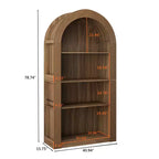 Libreria alta ad arco a 4 ripiani stile Mid-Century, vetrina in legno con ripiani a giorno per ufficio, salotto