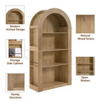 Libreria alta ad arco a 4 ripiani stile Mid-Century, vetrina in legno con ripiani a giorno per ufficio, salotto