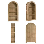 Libreria alta ad arco a 4 ripiani stile Mid-Century, vetrina in legno con ripiani a giorno per ufficio, salotto
