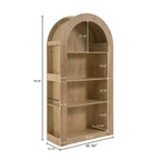 Libreria alta ad arco a 4 ripiani stile Mid-Century, vetrina in legno con ripiani a giorno per ufficio, salotto
