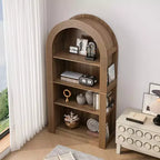 Libreria alta ad arco a 4 ripiani stile Mid-Century, vetrina in legno con ripiani a giorno per ufficio, salotto