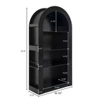 Libreria alta ad arco a 4 ripiani stile Mid-Century, vetrina in legno con ripiani a giorno per ufficio, salotto