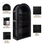 Libreria alta ad arco a 4 ripiani stile Mid-Century, vetrina in legno con ripiani a giorno per ufficio, salotto