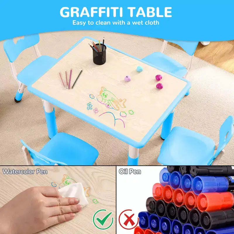 Tavolo per bambini e 4 sedie, tavolo per bambini regolabile in altezza da 80 cm per lavori manuali e studio, tavolo attività per bambini da 5 pezzi
