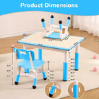 Tavolo per bambini e 4 sedie, tavolo per bambini regolabile in altezza da 80 cm per lavori manuali e studio, tavolo attività per bambini da 5 pezzi