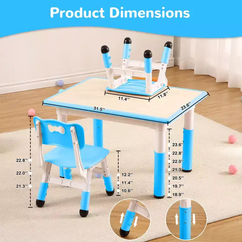 Tavolo per bambini e 4 sedie, tavolo per bambini regolabile in altezza da 80 cm per lavori manuali e studio, tavolo attività per bambini da 5 pezzi