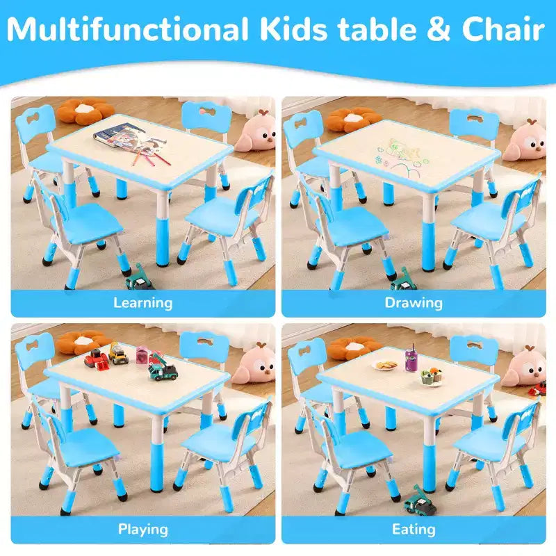 Tavolo per bambini e 4 sedie, tavolo per bambini regolabile in altezza da 80 cm per lavori manuali e studio, tavolo attività per bambini da 5 pezzi