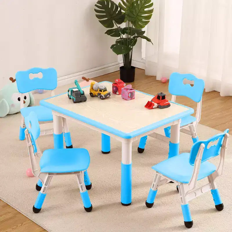 Tavolo per bambini e 4 sedie, tavolo per bambini regolabile in altezza da 80 cm per lavori manuali e studio, tavolo attività per bambini da 5 pezzi