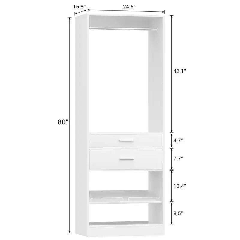 25-Organizzatore per armadio con cassetti in legno e scarpiera, sistema armadio autoportante con aste appendiabiti