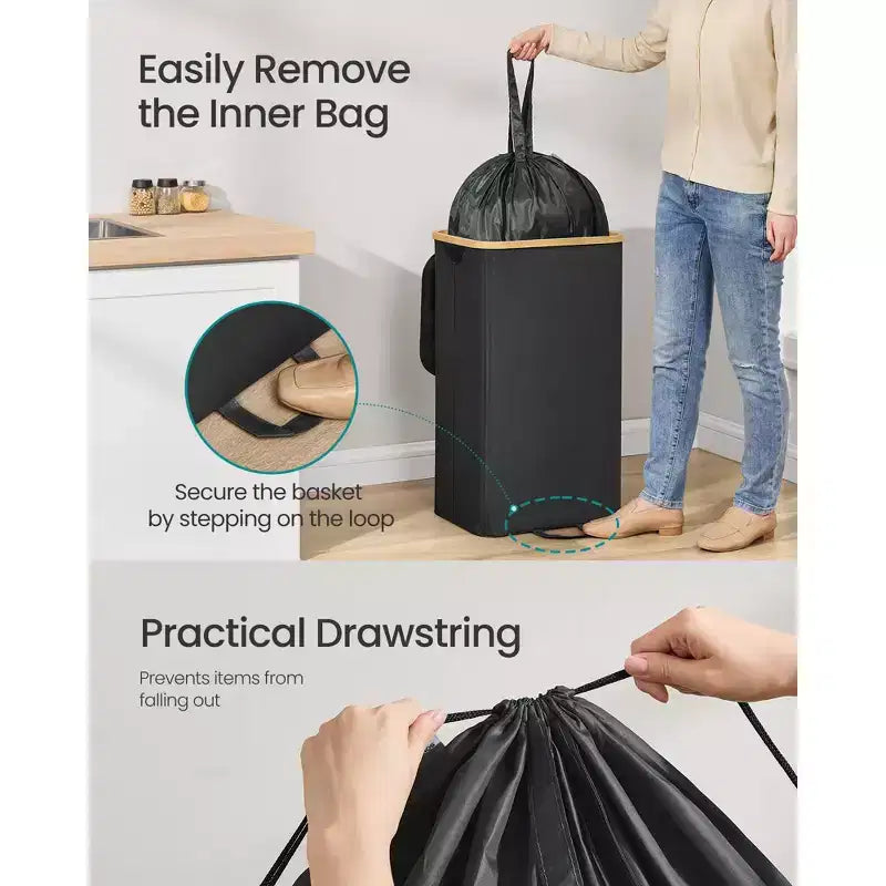 Pattumiera per la Raccolta Differenziata da 100 Litri per Cucina, Contenitore per Riciclo Bottiglie con Sacco Interno e Foro di Raccolta, Design Pieghevole per Metallo Plastica Carta Vetro