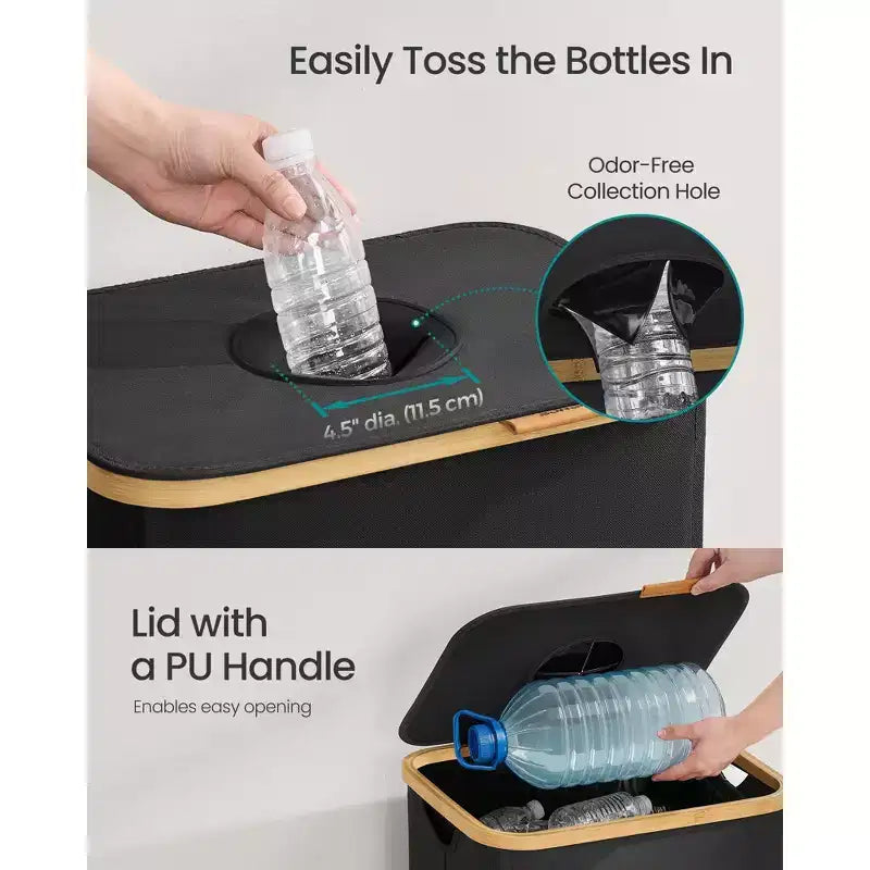 Pattumiera per la Raccolta Differenziata da 100 Litri per Cucina, Contenitore per Riciclo Bottiglie con Sacco Interno e Foro di Raccolta, Design Pieghevole per Metallo Plastica Carta Vetro