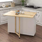 Isola da Cucina Bianca, Piano Allungabile in Legno Massello, Porta Spezie, Porta Asciugamani