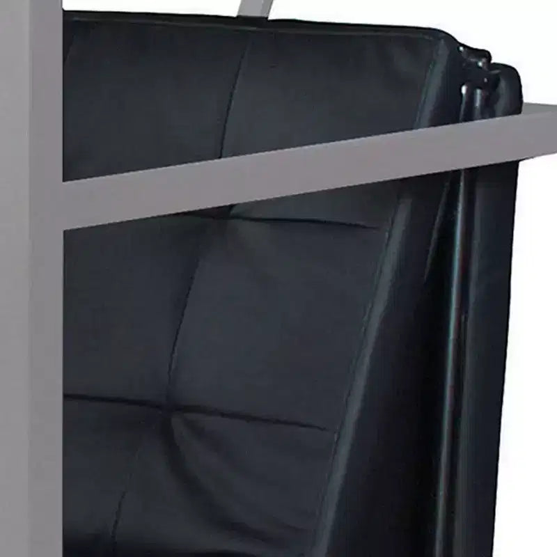 Futon in Metallo con Dettagli Trapuntati in Similpelle e Ruote, Nero