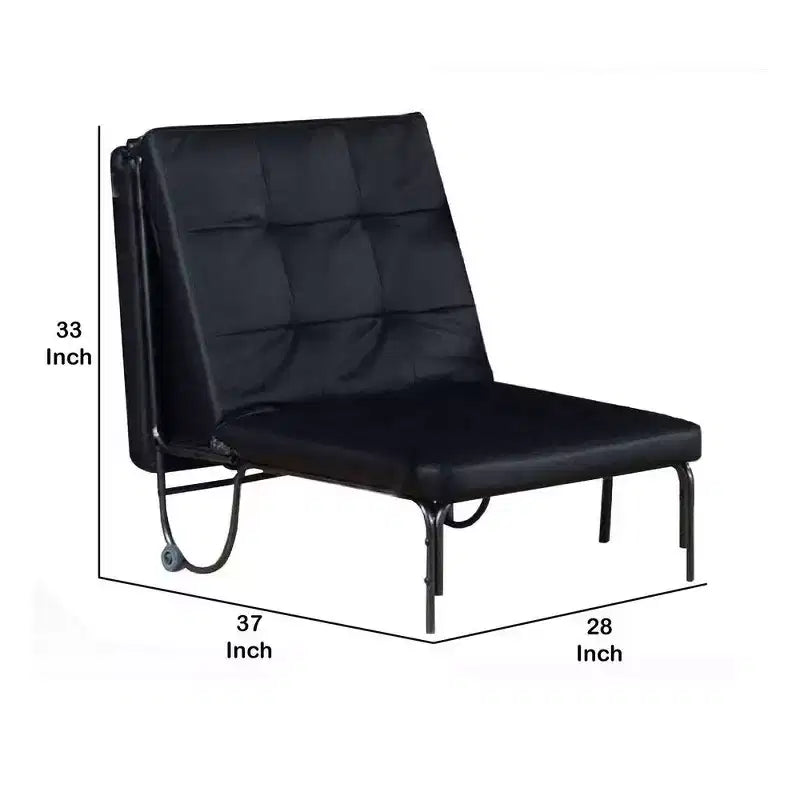 Futon in Metallo con Dettagli Trapuntati in Similpelle e Ruote, Nero