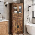 67 Tall Kitchen Pantry Cabinet, Wood Cupboard Storage Cabinet with Glass Doors, Bathroom Storage Cabinet,Display Cabinet for Living Room Kitchen