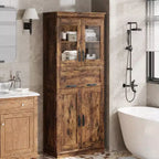 67 Tall Kitchen Pantry Cabinet, Wood Cupboard Storage Cabinet with Glass Doors, Bathroom Storage Cabinet,Display Cabinet for Living Room Kitchen
