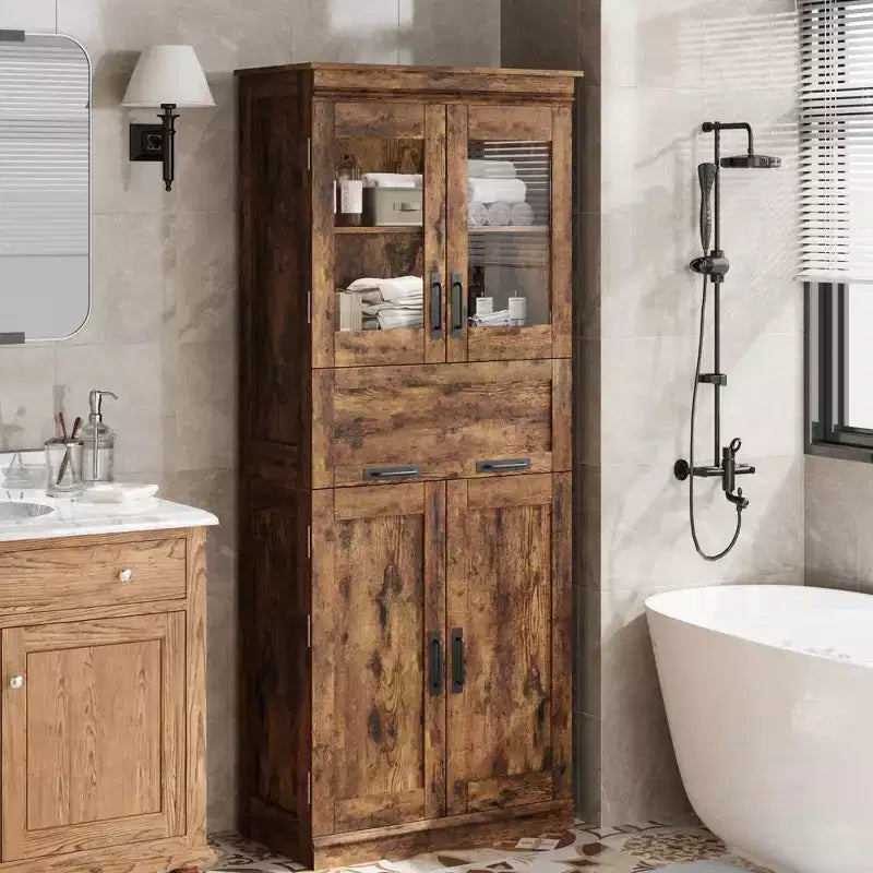 67 Tall Kitchen Pantry Cabinet, Wood Cupboard Storage Cabinet with Glass Doors, Bathroom Storage Cabinet,Display Cabinet for Living Room Kitchen