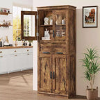 67 Mobile dispensa alto da cucina, armadio contenitore in legno con ante in vetro, mobiletto contenitore per bagno, vetrina per soggiorno cucina