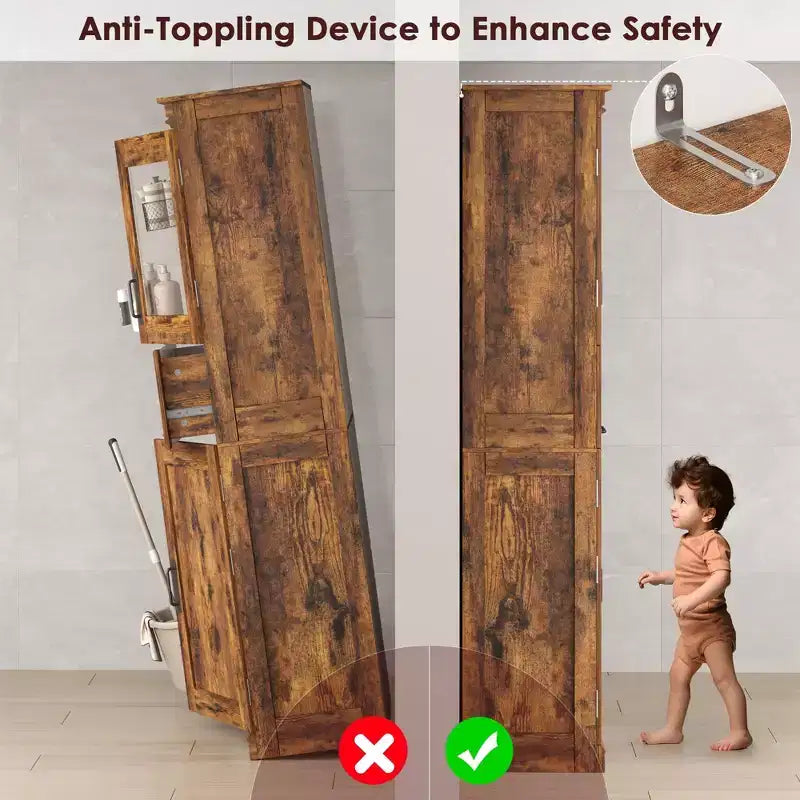 67 Mobile dispensa alto da cucina, armadio contenitore in legno con ante in vetro, mobiletto contenitore per bagno, vetrina per soggiorno cucina