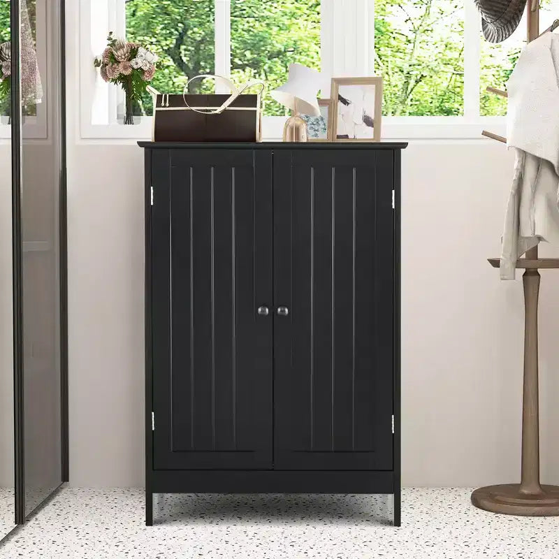Mobiletto da bagno salvaspazio con doppie ante, armadietto da cucina, scarpiera, nero
