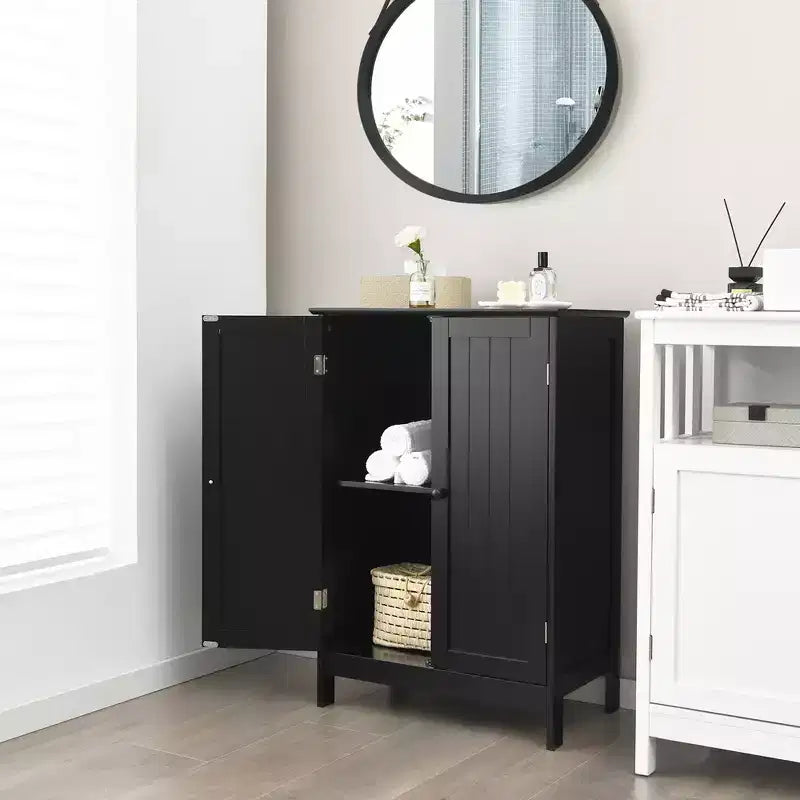 Mobiletto da bagno salvaspazio con doppie ante, armadietto da cucina, scarpiera, nero