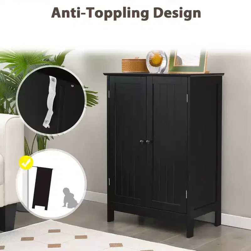 Mobiletto da bagno salvaspazio con doppie ante, armadietto da cucina, scarpiera, nero
