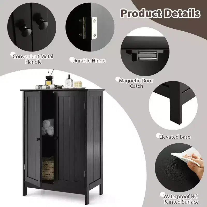 Mobiletto da bagno salvaspazio con doppie ante, armadietto da cucina, scarpiera, nero