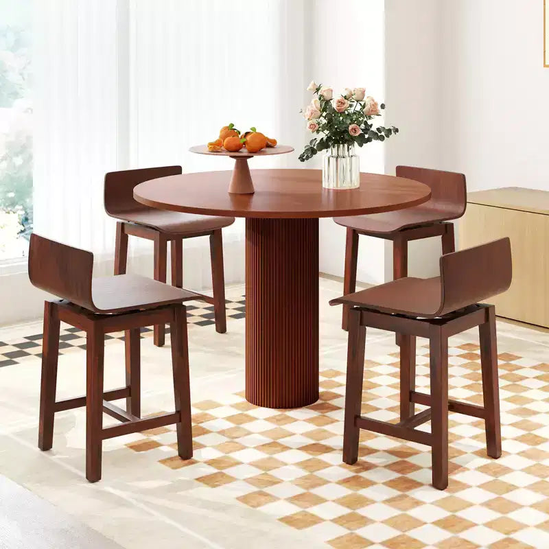 Sedia da pranzo girevole, set di 4 sedie da cucina in legno in stile rustico, senza braccioli, sedie laterali