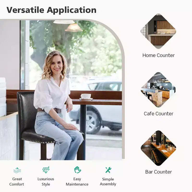 4 Sgabelli da Bar in Pelle PVC, Sgabelli da Cucina Altezza Bancone per Isola Cucina Neri