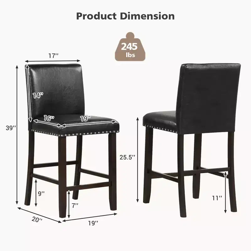 4 Sgabelli da Bar in Pelle PVC, Sgabelli da Cucina Altezza Bancone per Isola Cucina Neri