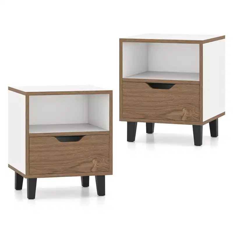 Comodino Tavolino da Notte Moderno di Metà Secolo con Cassetto e Ripiano Aperto