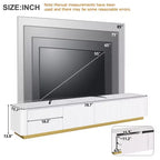 Mobile porta TV scanalato per TV da 85 pollici con base dorata, consolle multimediale moderna con 4 cassetti, centro di intrattenimento con design a profilo curvo