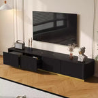 Mobile porta TV scanalato per TV da 85 pollici con base dorata, consolle multimediale moderna con 4 cassetti, centro di intrattenimento con design a profilo curvo