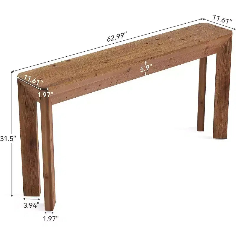 Tavolo Consolle 63" in Legno Massello per Soggiorno, Tavolo d'Ingresso in Stile Rustico con Gambe Svasate Integrate per Corridoio