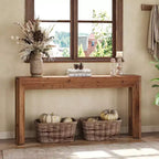 Tavolo Consolle 63" in Legno Massello per Soggiorno, Tavolo d'Ingresso in Stile Rustico con Gambe Svasate Integrate per Corridoio