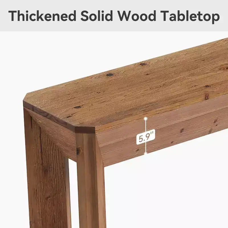 Tavolo Consolle 63" in Legno Massello per Soggiorno, Tavolo d'Ingresso in Stile Rustico con Gambe Svasate Integrate per Corridoio