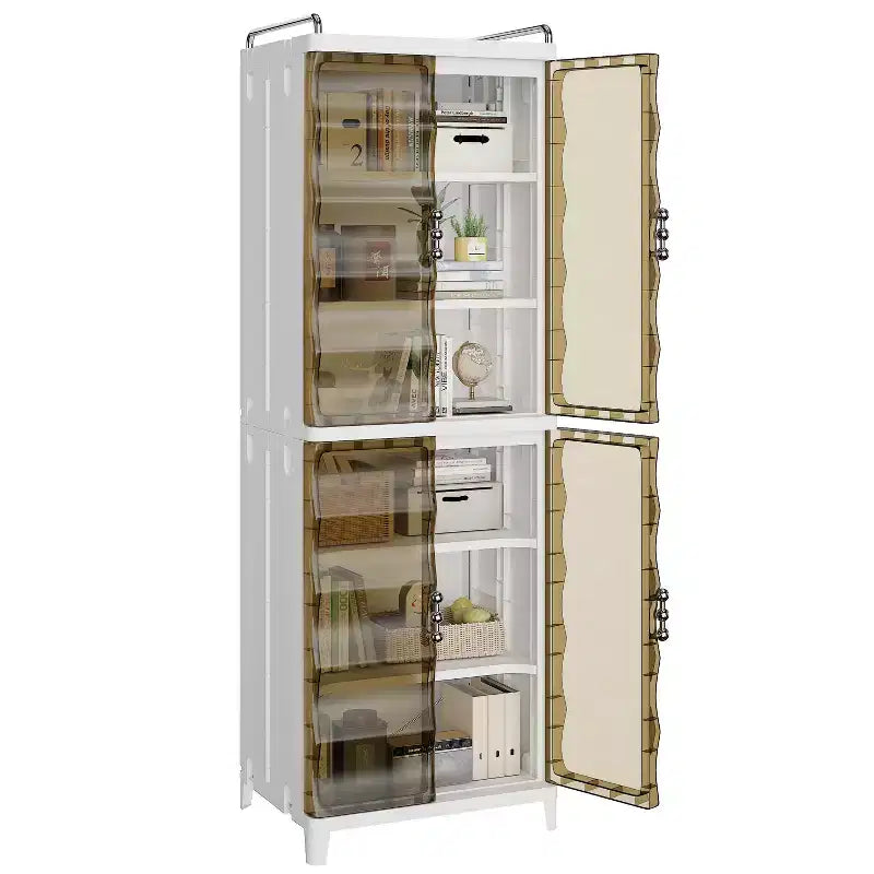 Mobile Contenitore Alto Stretto a 2/3 Ripiani, Organizer Slim da Bagno con Doppie Ante Trasparenti per Piccoli Spazi, Marrone Tè
