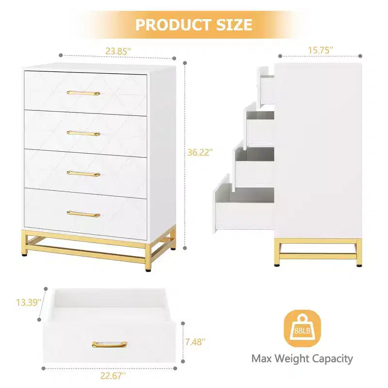 Cassettiera Moderna a 4 Cassetti per Camera da Leto - Ampio Comò Contenitore con Eleganti Maniglie in Metallo, Elegante Mobile per Camera da Letto