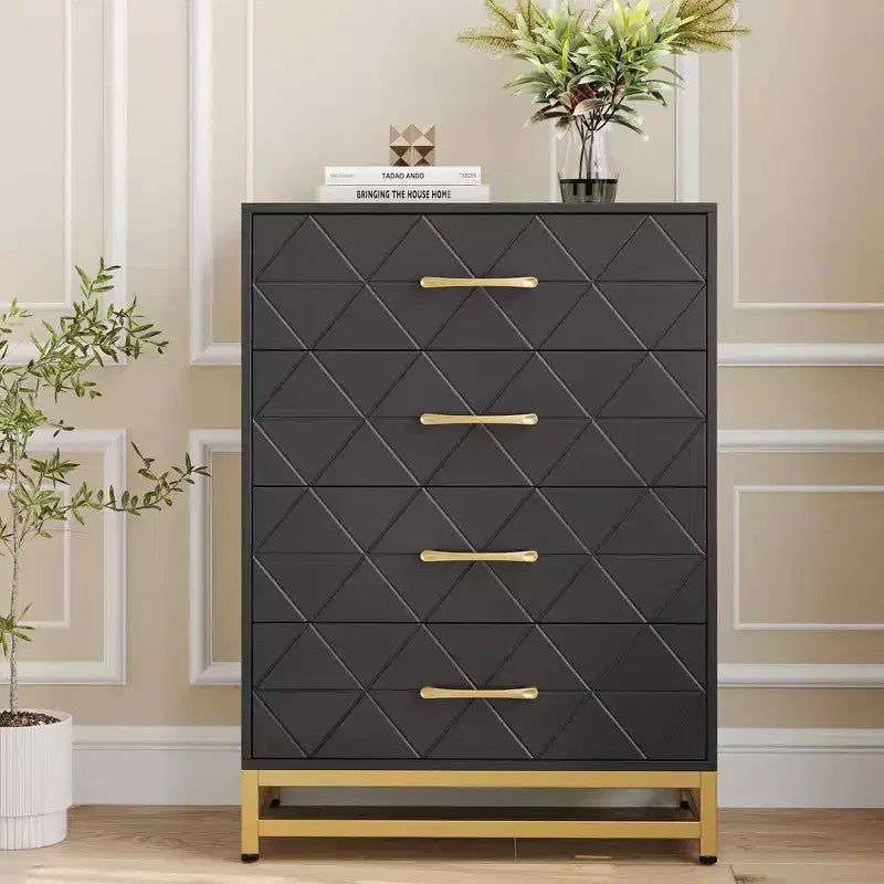 4-Drawer Modern Wood Dresser for Bedroom - Wide Storage Chest with Sleek Metal Handles, Stylish Bedroom Furniture