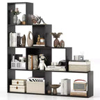 Libreria a 4 livelli con 6 cubi portaoggetti, altezza 162 cm, moderna, a scala geometrica