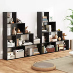 Libreria a 4 livelli con 6 cubi portaoggetti, altezza 162 cm, moderna, a scala geometrica