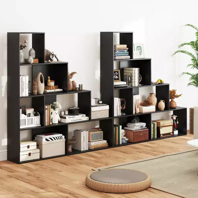 Libreria a 4 livelli con 6 cubi portaoggetti, altezza 162 cm, moderna, a scala geometrica