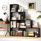 Libreria a 4 livelli con 6 cubi portaoggetti, altezza 162 cm, moderna, a scala geometrica