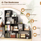 Libreria a 4 livelli con 6 cubi portaoggetti, altezza 162 cm, moderna, a scala geometrica