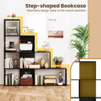 Libreria a 4 livelli con 6 cubi portaoggetti, altezza 162 cm, moderna, a scala geometrica