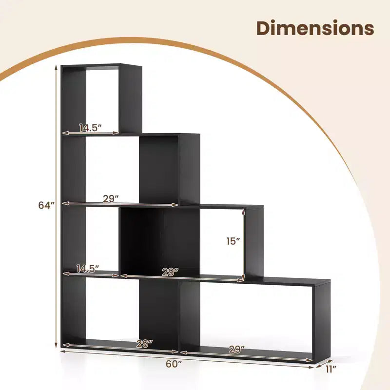 Libreria a 4 livelli con 6 cubi portaoggetti, altezza 162 cm, moderna, a scala geometrica