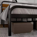 Letto King Size Moderno di Metà Secolo, Struttura in Metallo con Testiera Effetto Legno, Design Silenzioso che Non Richiede Rete a Molle per Camera da Letto, Marrone