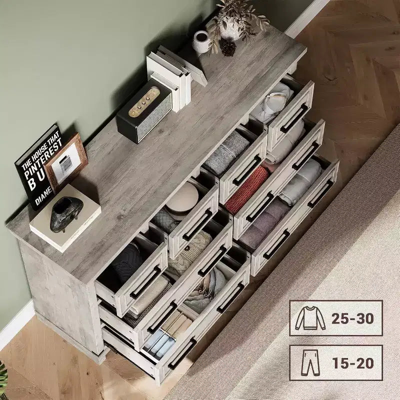 Acekool Comò 8 Cassetti Stile Fattoria, Organizzatore Cassettiera in Legno Rustico per Camera da Letto, Armadio, Soggiorno, Corridoio