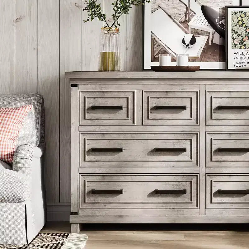 Acekool Comò 8 Cassetti Stile Fattoria, Organizzatore Cassettiera in Legno Rustico per Camera da Letto, Armadio, Soggiorno, Corridoio